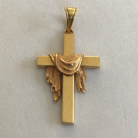 Vintage 14K Gold Draped Cross Pendant 1.25